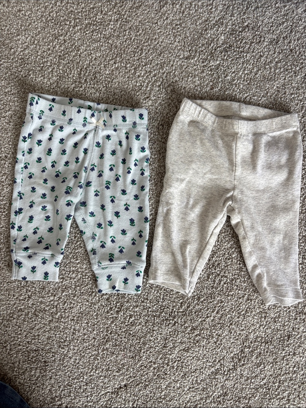Carter's Baby Pants Set - White with Blue/Green Print & Light Gray